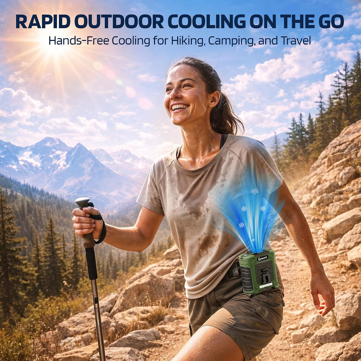 Waist Fan - Portable Cooling Clip Belt Fan with 10000mAh Battery, 24H Working Time, 3 Speeds, 16000RPM Airflow, LED SOS Warning Light for Jobsite, Farming, Fishing, Hot Summer