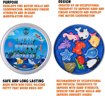INNER-ACTIVE Play Putty Therapy Putty for Kids with Charms Deep Blue Sea Theraputty Medium Resistance, Increase Fine Motor Skills and Finger Strength, Physical and Occupational Therapy Toy