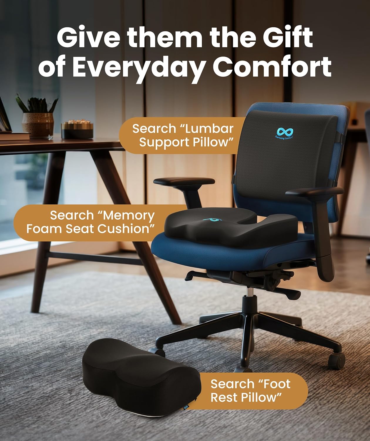 Everlasting Comfort Doctor Recommended Memory Foam Seat Cushion for Office Chairs & Car - Ergonomic Office Desk Accessories - Cushions for Tailbone Pain Relief, Sciatica & Back Support Pillow