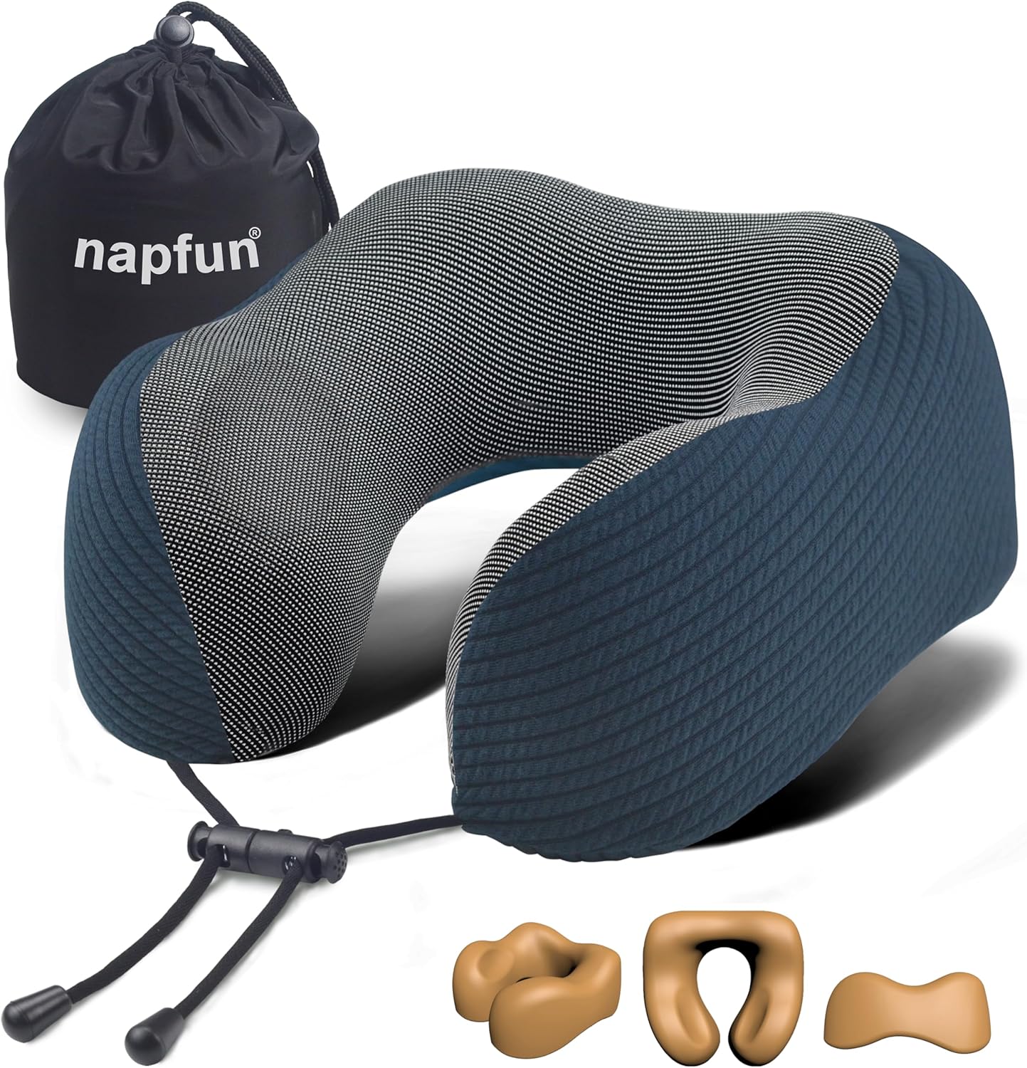 napfun Neck Pillow for Traveling, Upgraded Travel Neck Pillow for Airplane 100% Pure Memory Foam Travel Pillow for Flight Headrest Sleep, Portable Plane Accessories, Light Grey