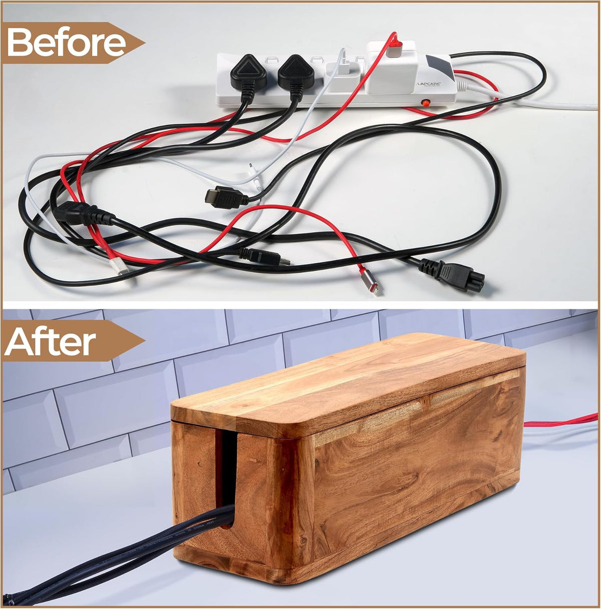 Cable Management Box, Power Strip & Extension Cord Hider, Desk Organizer