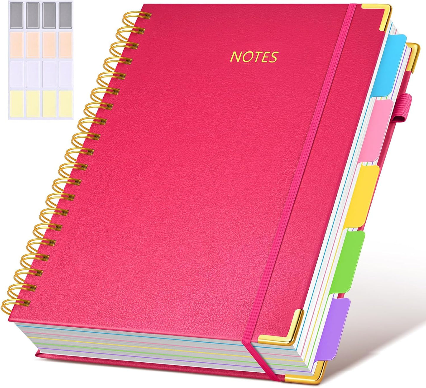 Hardcover Spiral Notebook journal with Removable Dividers Tabs, 300 Pages Leather 5 Subject Notebook College Ruled, 8"x10" Large B5 Notebooks for Work School Note taking, Lined Journal for Women,Black