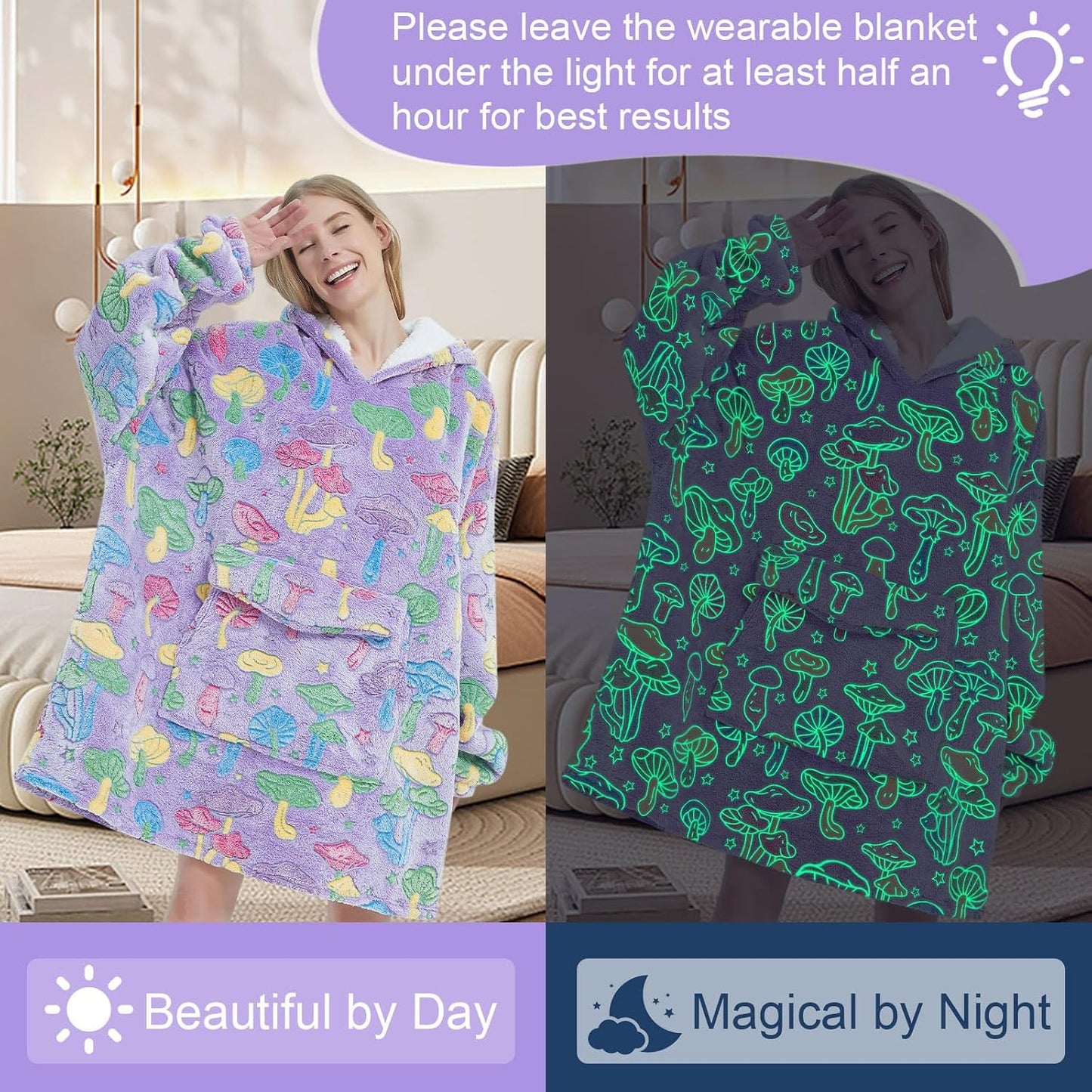 Fiosnow Sun and Moon Blanket Hoodies for Women and Men Adult Oversize Wearable Blanket Hoodies for Soft and Warm