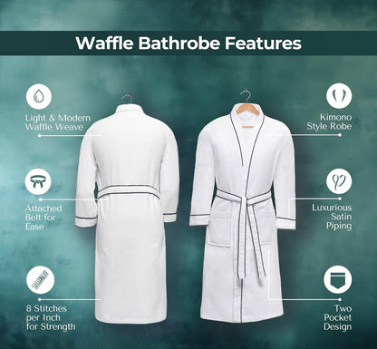 Looperry Unisex White Waffle Bathrobe (1 Piece) Luxurious & Lightweight Shower Robe in Organic Cotton Poly Blend