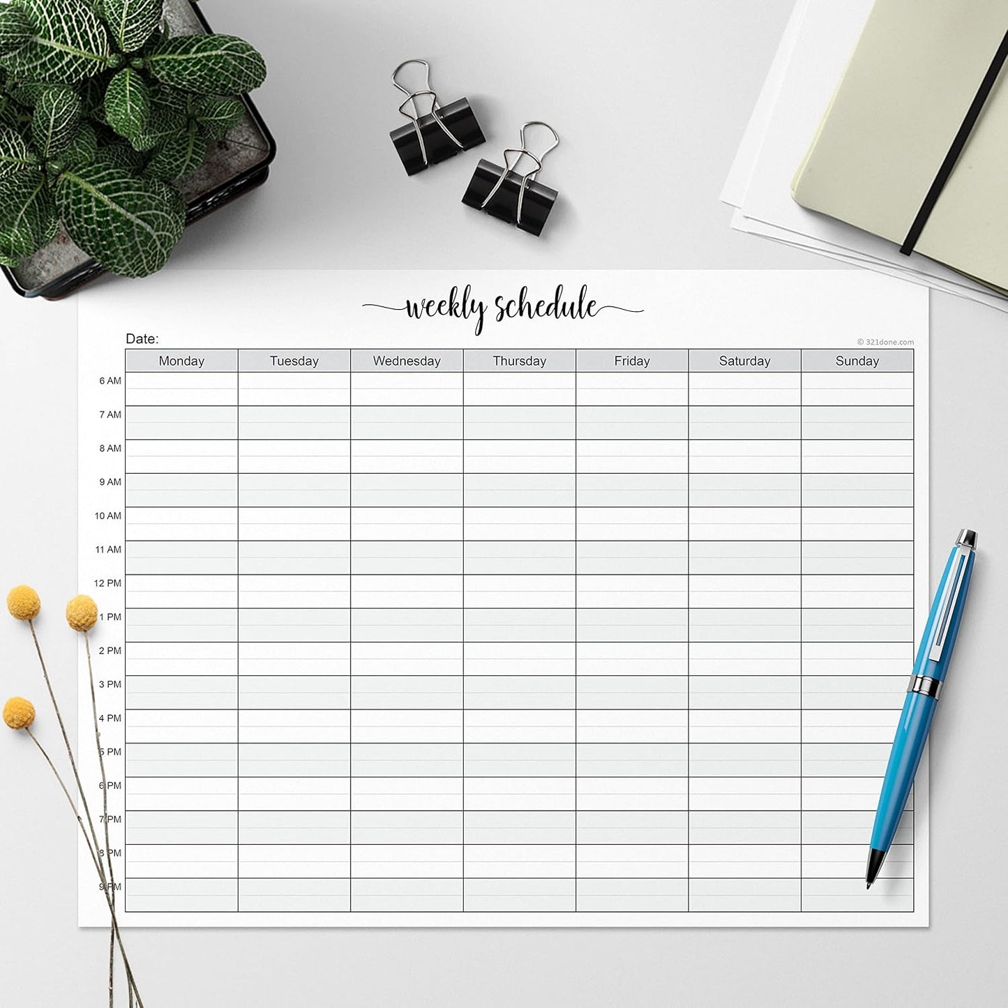 321Done Weekly Schedule Planning Notepad - 50 Sheets 11x17 Size - Mon-Sun Hourly Appointment Productivity Weekly Planner Tear-Off Note Pad, Made in USA