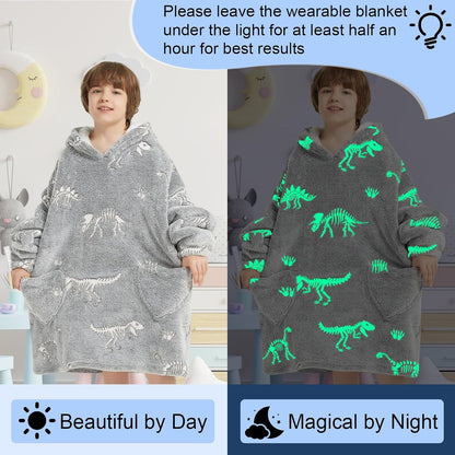 Fiosnow Glow in the Dark Unicorn Blanket Hoodies for Kids 6-13YR Oversize Wearable Blanket Hoodies for Boys Girls Teens