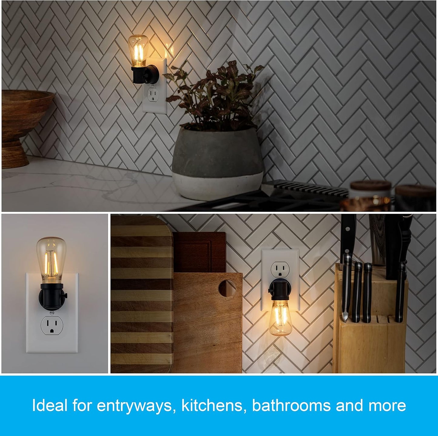 GE Vintage LED Edison Night Lights Plug Into Wall, 2-Pack, Dusk to Dawn Auto Sensor, Warm White, Adjustable Brightness Plug in Nightlight with Manual On/Off/High/Low Switch, Perfect for Adults
