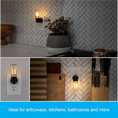 GE Vintage LED Edison Night Lights Plug Into Wall, 2-Pack, Dusk to Dawn Auto Sensor, Warm White, Adjustable Brightness Plug in Nightlight with Manual On/Off/High/Low Switch, Perfect for Adults