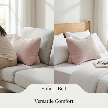 Pat. Pend. Corduroy Lumbar Support Back Pillow for Watching TV, Reading & Gaming, Ergonomic Triangle Support Cushion for Sofa, Armchair & Bed Sitting, Removable Washable Cover, Beige Gray