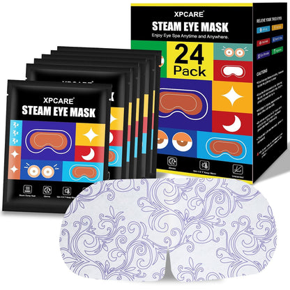XPCARE 24 Pack Steam Eye Masks for Dry Eyes, Self Heated Steam Warm Eye Mask, Disposable Heated Eye Mask for Dark Circles, Puffy Eyes, Relief Stress Eye Fatigue (Unscented)