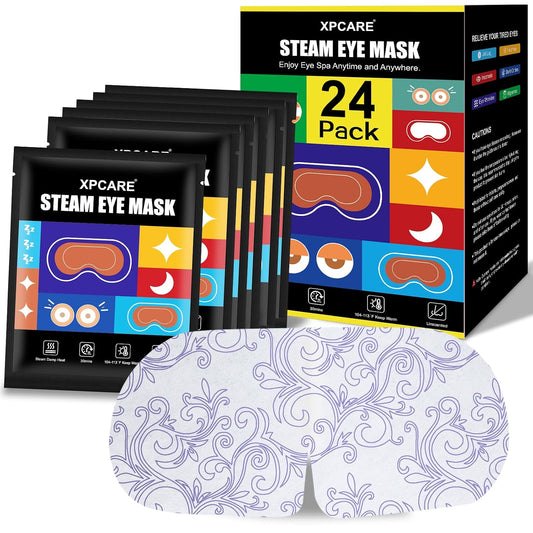 XPCARE 24 Pack Steam Eye Masks for Dry Eyes, Self Heated Steam Warm Eye Mask, Disposable Heated Eye Mask for Dark Circles, Puffy Eyes, Relief Stress Eye Fatigue (Unscented)