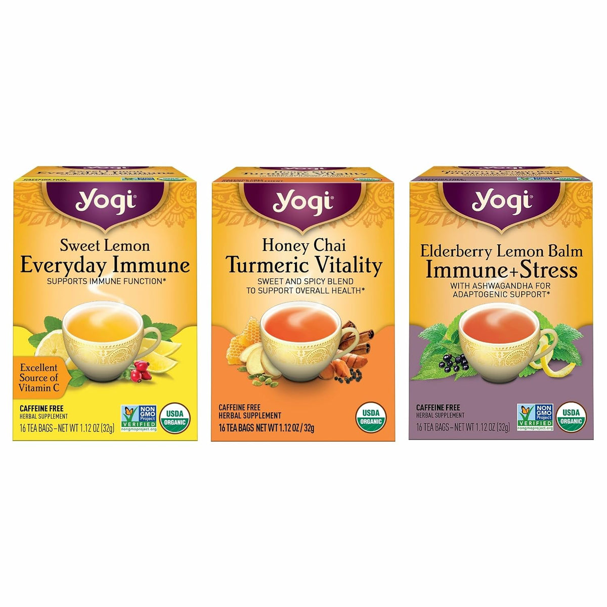 Yogi Immune Support Tea Variety Pack, 16 Tea Bags (3 Pack)