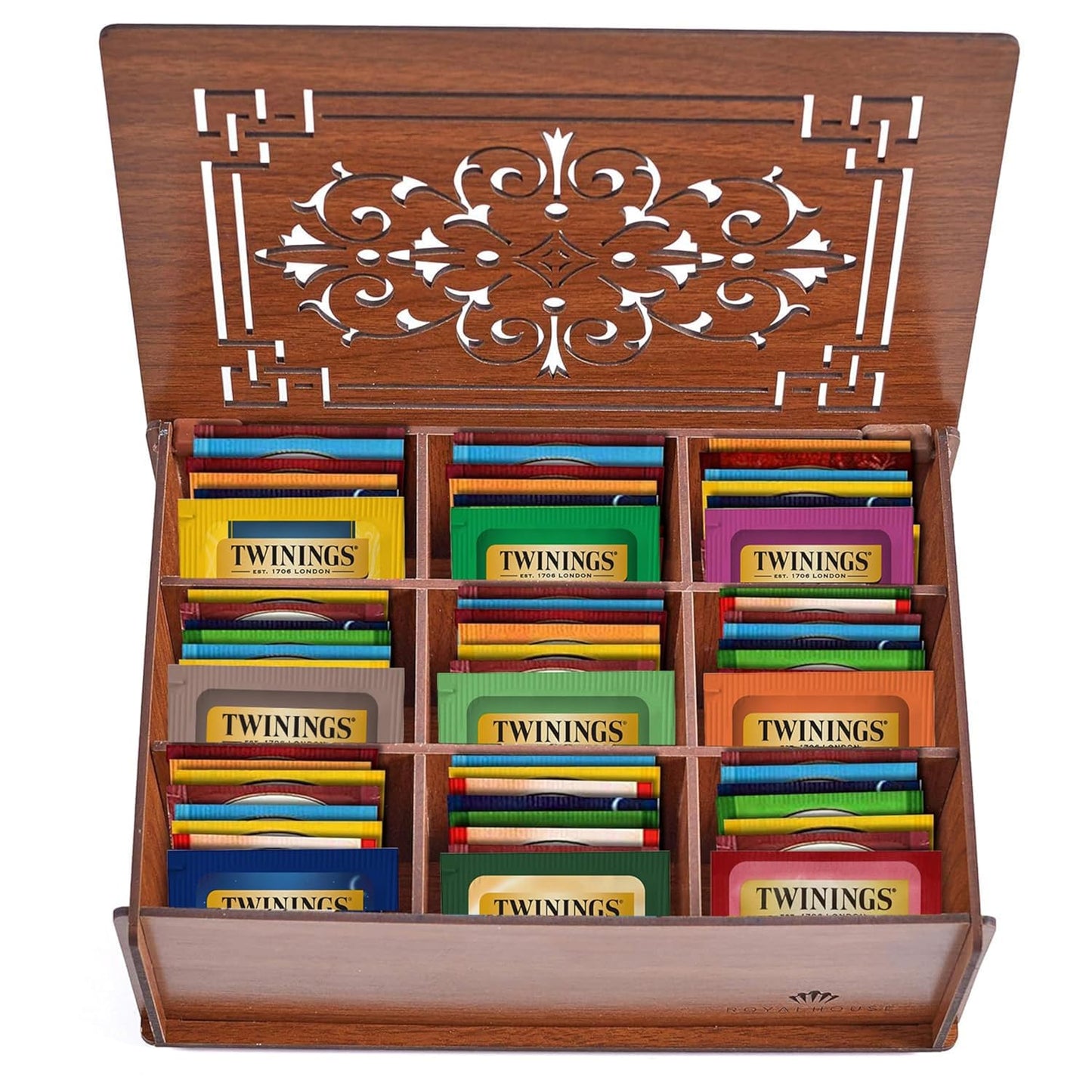 Twinings Tea Sampler Collection – 80 Tea Bags, 20 Flavours/Assorted Tea, Gift Set in Decorative Bamboo Box – Wooden Organizer Tea Chest Included – Ideal for Home, Office, Family & Friends (Bamboo Box)
