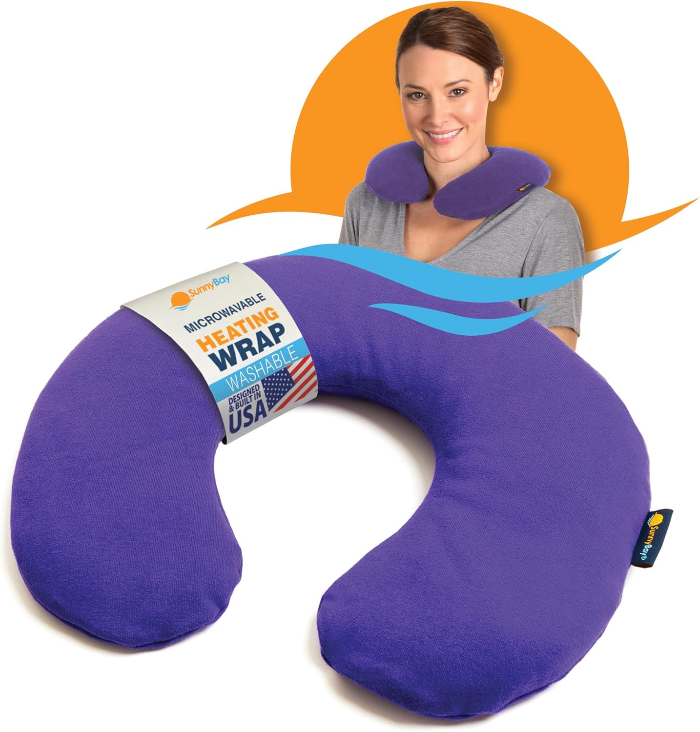 SunnyBay Microwave Heating Pad, Microwavable Heated Neck Pillow for Moist Hot Therapy, Heated Neck and Shoulder Wrap with Flax Seeds Filling and Washable Cover, 12"X12"X2", 2.5 lbs, Navy Blue