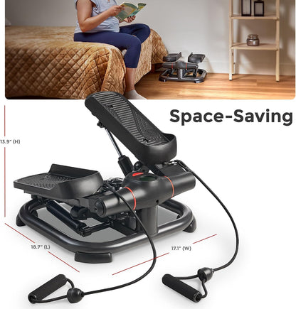 Sunny Health & Fitness 2-in-1 Power Stepper, 400 lb Weight Capacity, Resistance Bands, Height-Adjustable, Low-Impact Cardio, Bluetooth + SunnyFit App, SF-S021054