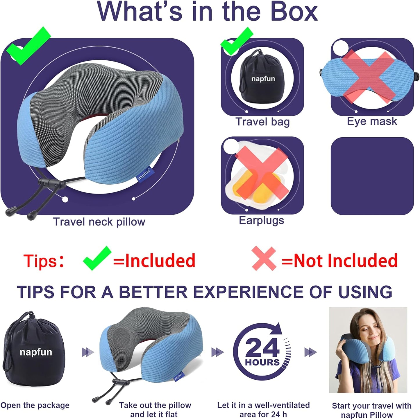 napfun Neck Pillow for Traveling, Upgraded Travel Neck Pillow for Airplane 100% Pure Memory Foam Travel Pillow for Flight Headrest Sleep, Portable Plane Accessories, Light Grey