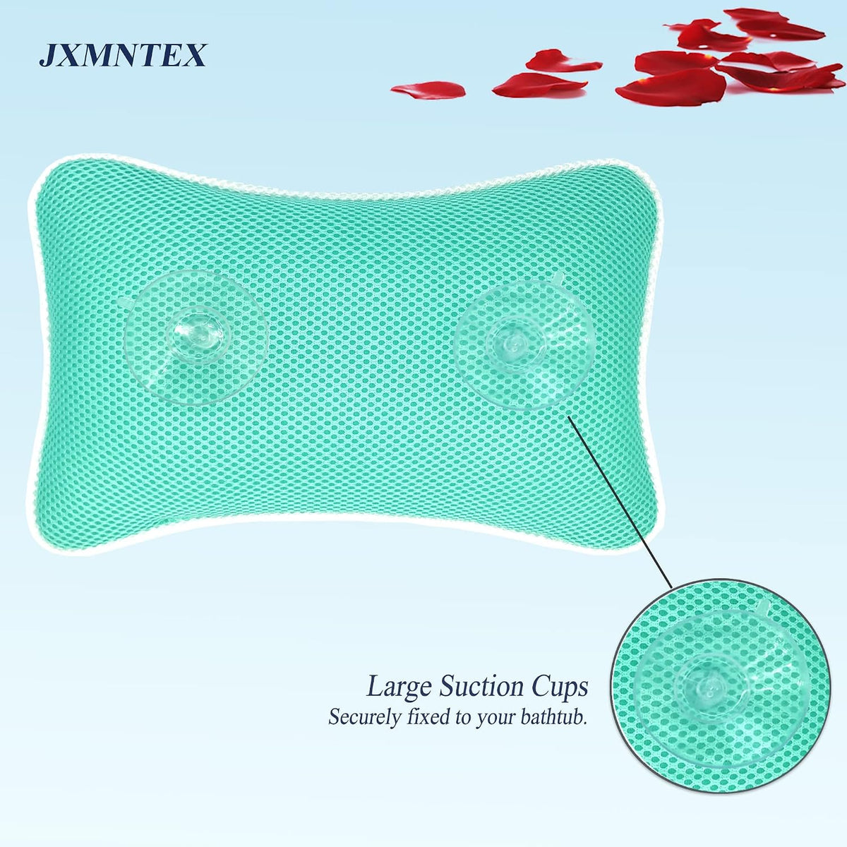 Bathtub Pillow, Non Slip, Breathable Soft, Comfortable Head Neck Support, Machine Washable, 2 Large Suction Cups (White)
