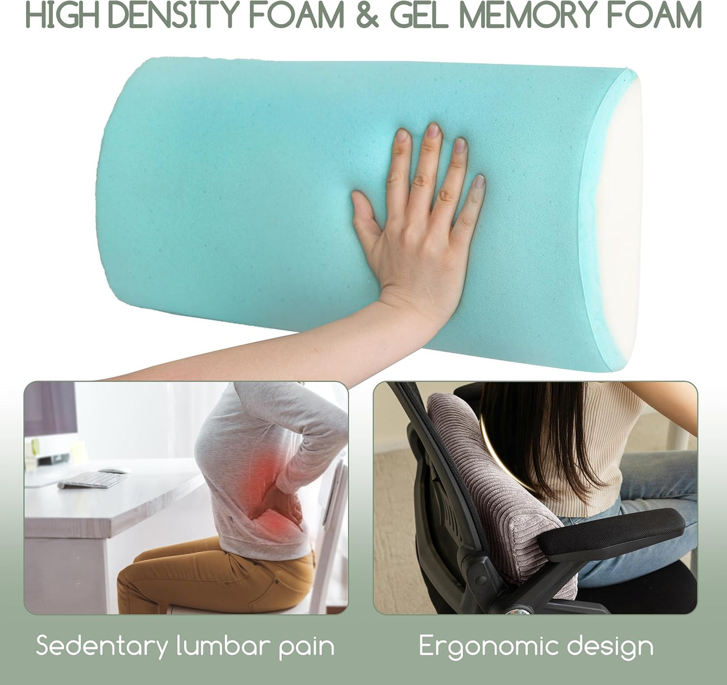 HIGOGOGO Lumbar Support Pillow for Recliner Chair/Accent Chair/Couch, Memory Foam Back Support Cushion for Elderly, Recliner Cushions for Back Rest, Pain Relief, Reading, Washable Cover, Dark Grey