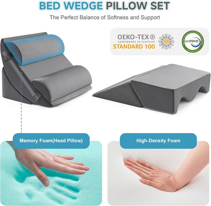Yojoker 4PCS Orthopedic Bed Wedge Pillow Set for Sleeping, Post Surgery Foam Pillow for Body, Back and Leg Pain Relief, Triangle Adjustable Support Pillow - Acid Reflux, Anti Snoring & GERD Sleeping