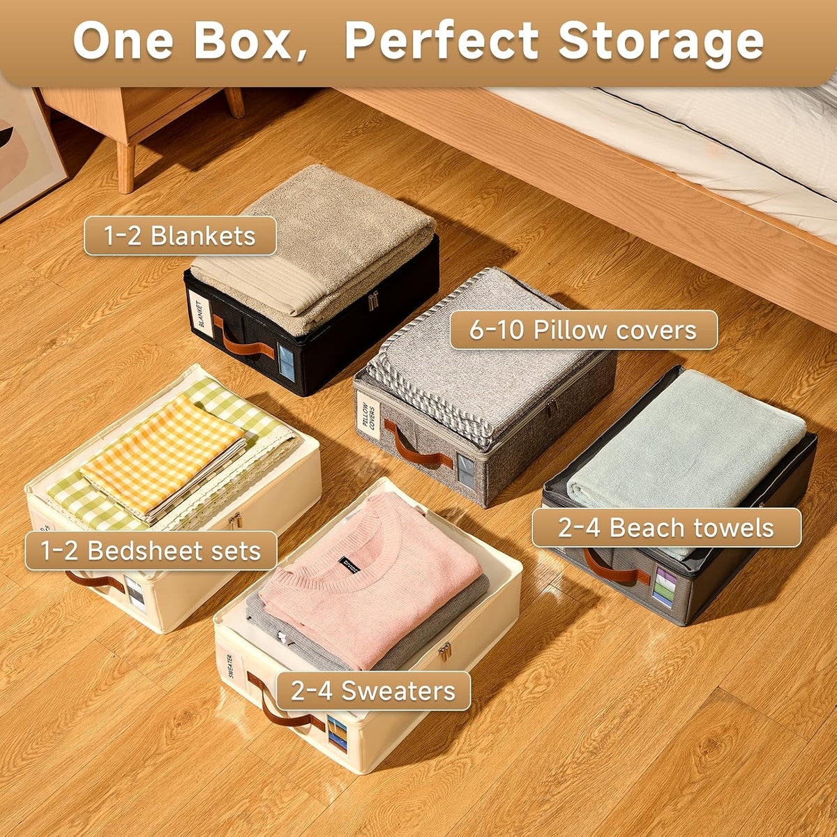 Bed Sheet Organizer - No Insects Entry Sheet Organizers and Storage with Zipper, Label, Handle, Window, Linen Closet Organizers and Storage for Sheet Set, Clothing, Duvet Covers, Blanket