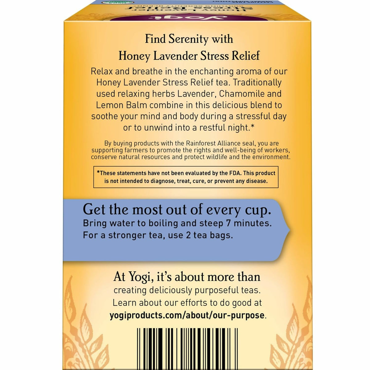 Yogi Honey Lavender Stress Relief Tea, 16 Tea Bags (6 Pack)