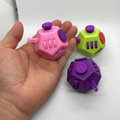Small Fidget Toys Cube, Small Fidget Toy - 12 Sides Decompression Cube Anti Anxiety and Relief Stress Improve Focus Creative Unique Fidget Toy for Kids and Adults, with Carry Case(Black E1)