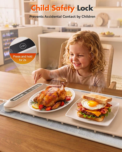 Warming Mat For Food Extra Large 36"x16" 580W Food Warming Mat With Heat Resistant Pad,Chafing Dishes for Buffet 6 Temp 6 Hour,Roll Up Food Warmers for Parties Buffet for Catering Gatherings
