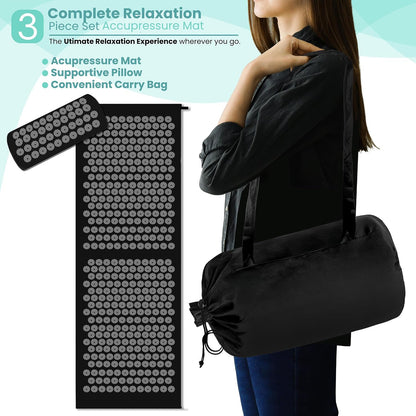 Sivan Health and Fitness Acupressure Mat and Pillow Set - Grounding Mat for Stress, Back & Neck Pain - Acupuncture Point Massage Mat for Muscle Relaxation, Sciatica, & Meditation - Includes Carry Bag