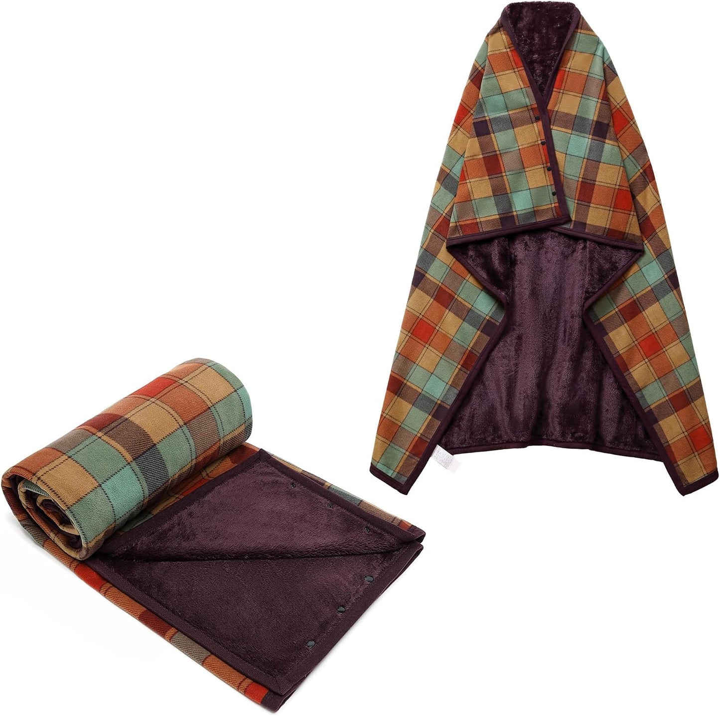 forestfish Fleece Wearable Blanket, Plaid Lap Blanket Comfy Poncho Throw with Buttons for Bed Sofa Office, Grey-White
