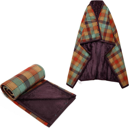 forestfish Fleece Wearable Blanket, Plaid Lap Blanket Comfy Poncho Throw with Buttons for Bed Sofa Office, Grey-White