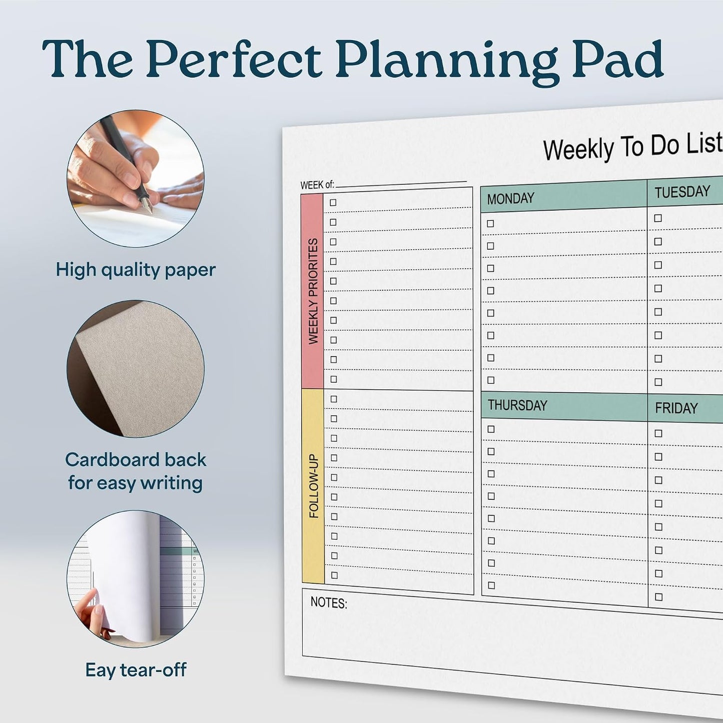 Large Weekly Planning Pad and Matching Notepad, 52 Letter Size Tear-Off Sheets, 8.5” x 11” Undated Weekly Desk Planner Pad, Daily Schedule, Daily To Do List, Notes, Goals For Work and Home