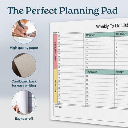 Large Weekly Planning Pad and Matching Notepad, 52 Letter Size Tear-Off Sheets, 8.5” x 11” Undated Weekly Desk Planner Pad, Daily Schedule, Daily To Do List, Notes, Goals For Work and Home