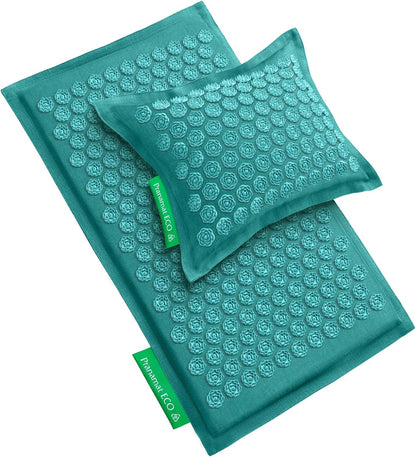 Pranamat Acupressure Large Mat and Pillow Set, Premium Acupressure Therapy for Pain Relief and Relaxation, Handcrafted in Europe with Sustainable and Natural Materials (Obsidian)
