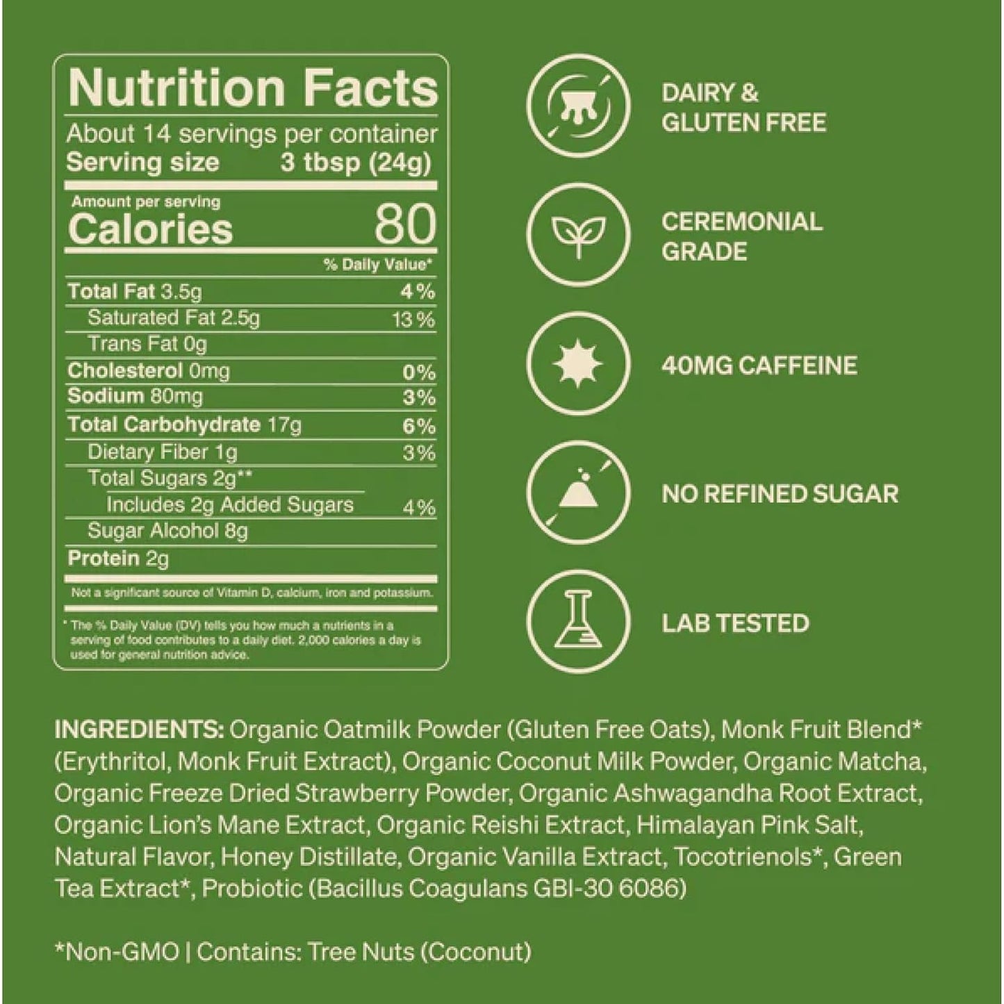 Clevr Pistachio Matcha SuperLatte, Organic Ceremonial Grade, Instant Superfood Powder Blend with Lions Mane, Reishi Mushroom, Coconut Cream, Ashwagandha, Serve Hot or Iced (14 Lattes)