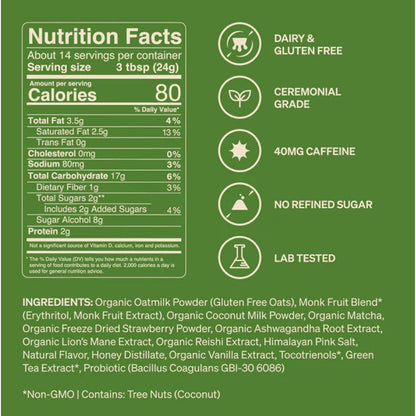 Clevr Pistachio Matcha SuperLatte, Organic Ceremonial Grade, Instant Superfood Powder Blend with Lions Mane, Reishi Mushroom, Coconut Cream, Ashwagandha, Serve Hot or Iced (14 Lattes)
