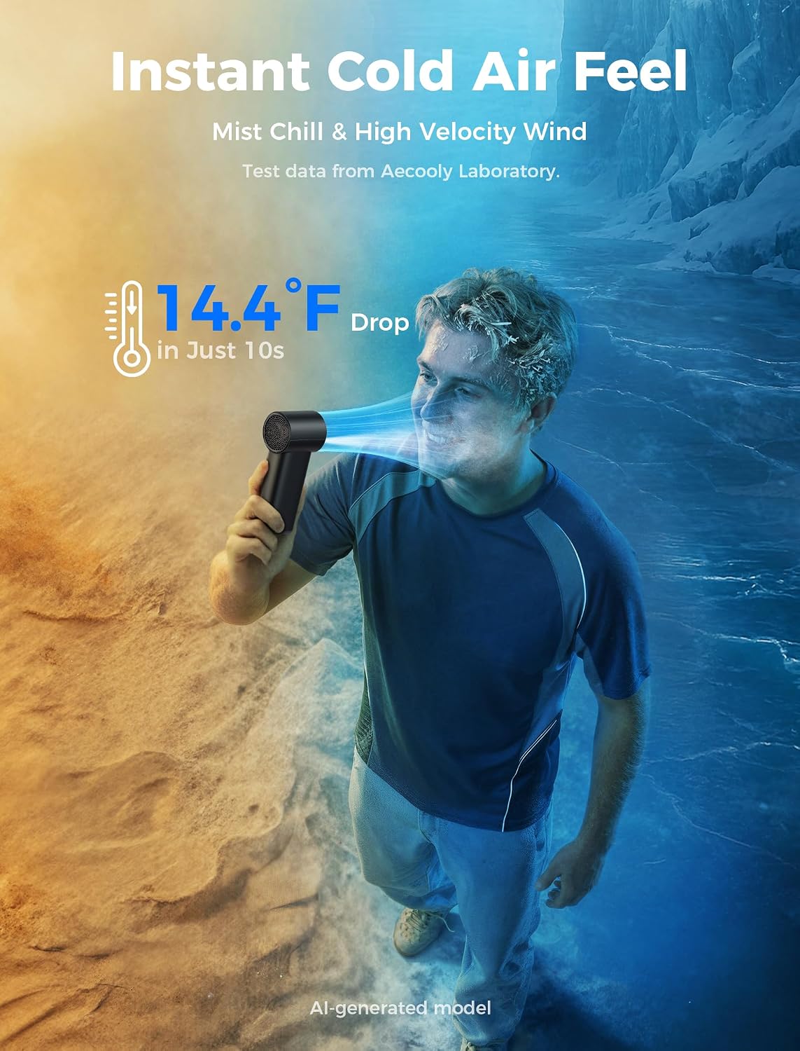 Aecooly Misting Portable Fan, Spray Cooling Handheld Fan,14.4°F Drop in 10s
