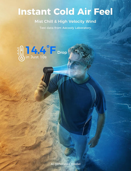 Aecooly Misting Portable Fan, Spray Cooling Handheld Fan,14.4°F Drop in 10s
