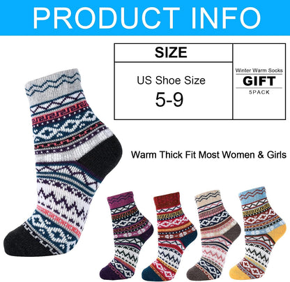 YANGYANG 5 Pairs Winter Warm Thick Crew Knit Socks for Women, Christmas Gifts, Stocking Stuffers