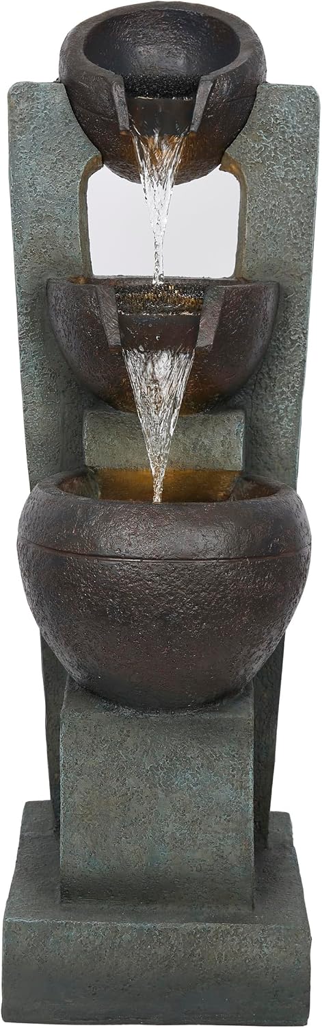 Alpine Corporatio 14" Tall Stoned Jar Cascading Water Fountain with LED Lights, Elegant Tabletop Water Feature for Home, Office, Living Room, and Bedroom Decor, Gray