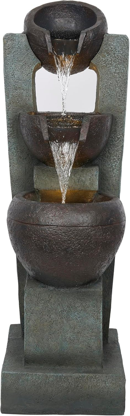 Alpine Corporatio 14" Tall Stoned Jar Cascading Water Fountain with LED Lights, Elegant Tabletop Water Feature for Home, Office, Living Room, and Bedroom Decor, Gray
