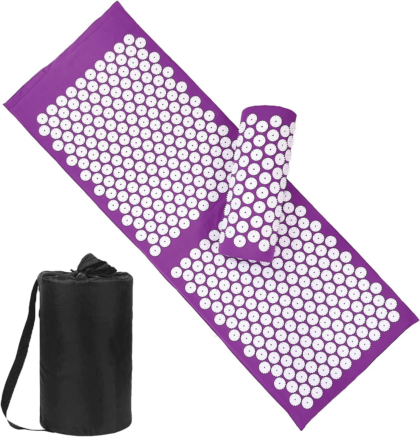 XiaoMaGe Acupressure Mat and Pillow Set with Bag - Extra Long Acupuncture Mat for Neck & Back Pain Relief- Naturally Relaxation Gift for Women - Stress Relief Massage Mat (Black)