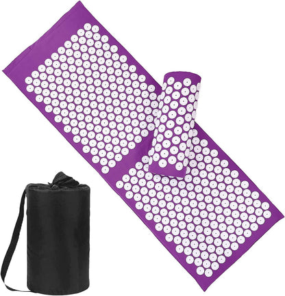 XiaoMaGe Acupressure Mat and Pillow Set with Bag - Extra Long Acupuncture Mat for Neck & Back Pain Relief- Naturally Relaxation Gift for Women - Stress Relief Massage Mat (Black)