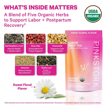 Pink Stork Organic Labor Prep Tea, Sweet Floral Flavor, 30 Cups