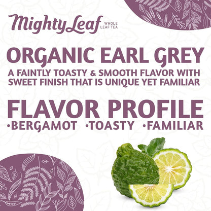 Mighty Leaf Organic Earl Grey Tea – 100 Count Whole Leaf Tea Pouches – Black Tea with Bergamot – Premium Caffeinated Tea Bags – USDA Organic Certified