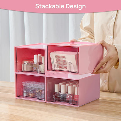 Vtopmart 4 Pack Small Clear Stackable Storage Drawers,Acrylic Bathroom Makeup Organizer,Plastic Storage Bins for Vanity, Undersink, Kitchen Cabinets, Pantry, Home Organization