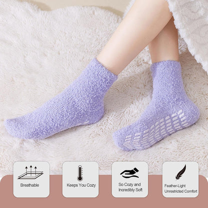 5 Pairs Fuzzy Socks with Grips for Women, Non Slip Cozy Fluffy Soft Socks, Winter Sleep Slipper Hospital