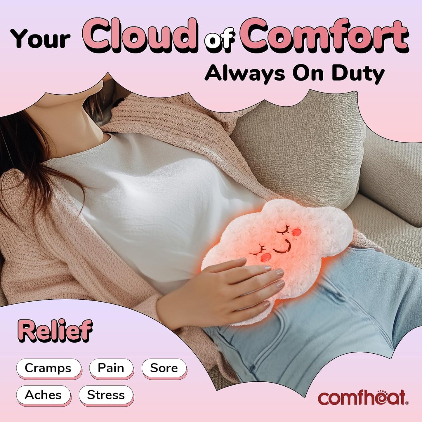 Microwave Unscented Heating Pad for Pain Relief, Moist Heat Pack Hot Compress for Period Cramps, Shoulder, Muscles, Cute Cloud Plush Heating Pad, Gift for Girl Women, with Washable Cover
