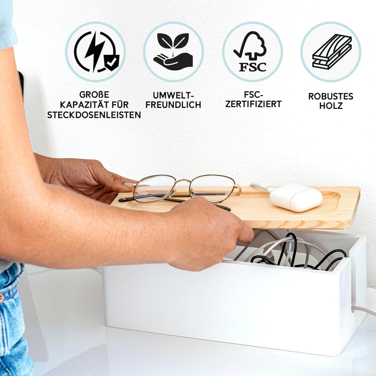 NATURE SUPPLIES Set of Two Natural Wood Cable Management Box, Large and Medium Cord Organizer to Hide Wires and Power Strips for TV, Desk, Computer, Router, Cable Storage and Cord Organization