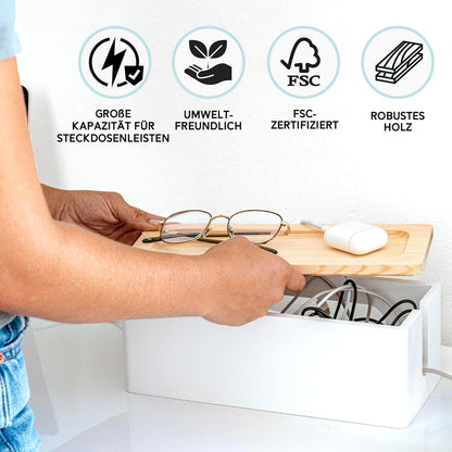 NATURE SUPPLIES Set of Two Natural Wood Cable Management Box, Large and Medium Cord Organizer to Hide Wires and Power Strips for TV, Desk, Computer, Router, Cable Storage and Cord Organization