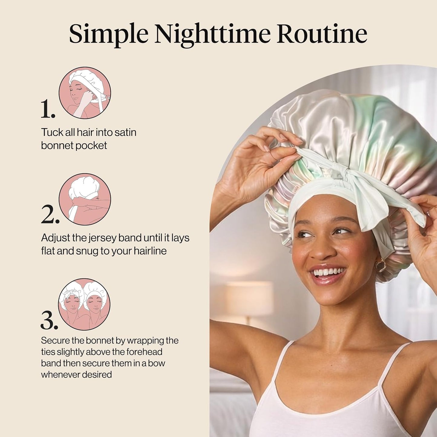 Kitsch XL Satin Bonnet for Sleeping - Softer Than Silk Bonnet For Sleeping Women - Secure Fit, Adjustable, Night Cap For Curly & Textured Hair - Prevents Breakage, Tangles & Thinning - Blush
